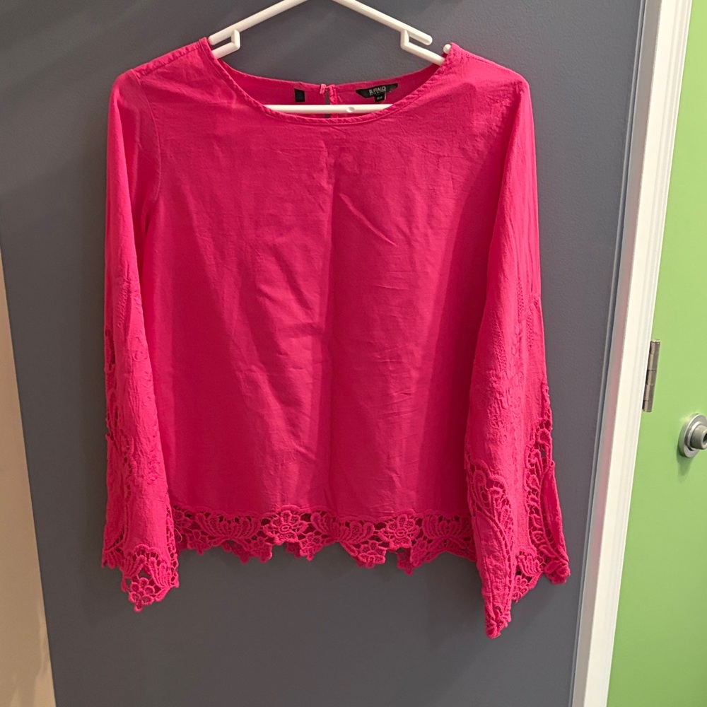 Buffalo David Bitton Hot Pink Lace Trim Blouse